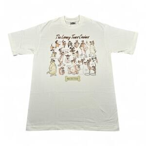 Vintage Looney Tunes Shirt Adult LARGE White Dogs Canines Cartoon Animation 90s